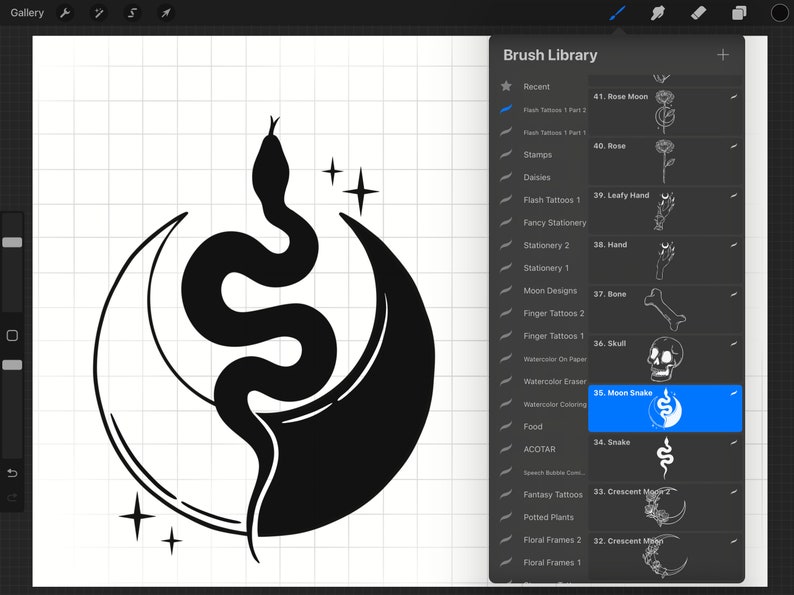 50 Tattoo Flash Brush Stamps | Procreate Brush | Tattoo Procreate ...