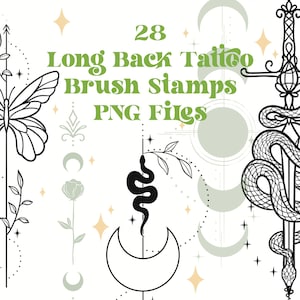 28 Long Tattoos Back Tattoos PNG| Celestial Tattoo Stamps | Snake Tattoo Procreate | Sword Tattoo Procreate | Fantasy Tattoo