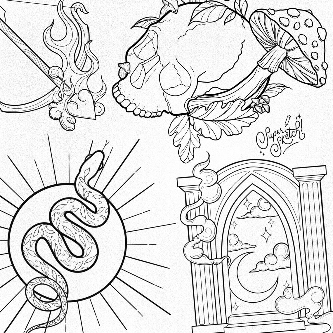 600+ Witchy Gothic Dark Tattoo Procreate Brush Stamps Neo Traditional ...