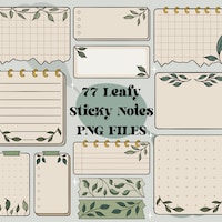 77 Leafy Beige Green Digital Sticky Notes PNG Files Digital Planner Png ...