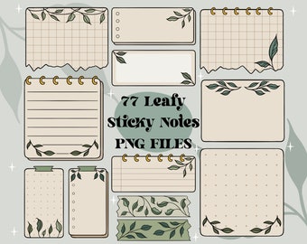 77 fichiers PNG de notes autocollantes numériques vert beige feuillu | Fichiers png du planificateur numérique | Bande Washi | Ensemble d’autocollants numériques | Cliparts png