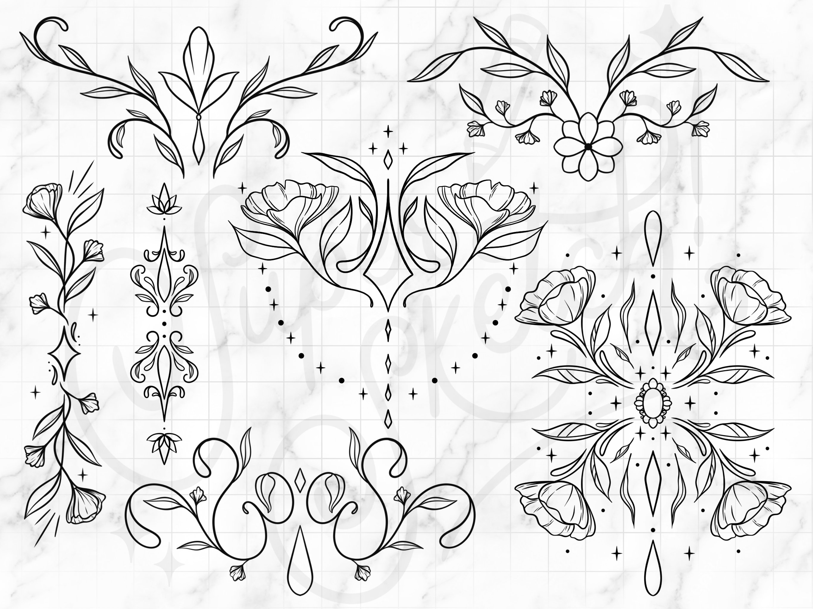 100 Floral Leafy Ornamental Tattoo Design Procreate Brushes Decorative ...