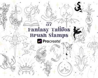 57 Fineline Fantasy Book Tattoo Procreate Stamps | BookTok Tattoos | ACOTAR Tattoo | TOG Tattoos Procreate Brushes Tattoo Designs Procreate