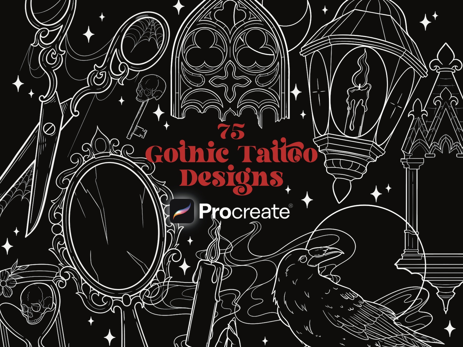 75 Gothic Tattoo Designs Procreate Stamps | Witchy Tattoo Designs ...