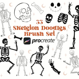 33 Skeleton Procreate Brushes | Skeleton Doodle Brush | Halloween Procreate Stamps | Skull Procreate Stamps | Spooky Procreate Bundle