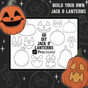 50 gör-det-själv Jack O'Lantern Procreate-stämplar | Pumpapenslar | Halloween Procreate-penslar | Läskiga tatuering Procreate | Halloweenpyssel för barn