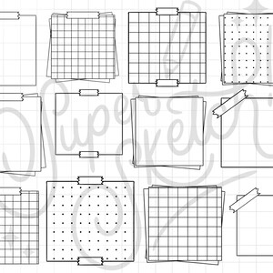 May include: A set of 10 printable digital planner stickers featuring various grid and dot patterns. The stickers are designed to be used in digital planners and journals.