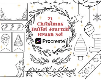 71 Christmas Procreate Brushes | Digital Bullet Journal | Digi Dot Planners, Journals & Stickers | Festive Procreate Stamp brush Set
