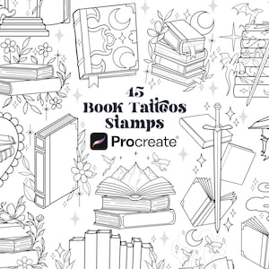 Book Procreate Tattoo Stamps | Bookish Tattoos | Fantasy Tattoo Designs | Fantasy Book Tattoos | Booktok Designs | Trendy Tattoo Designs