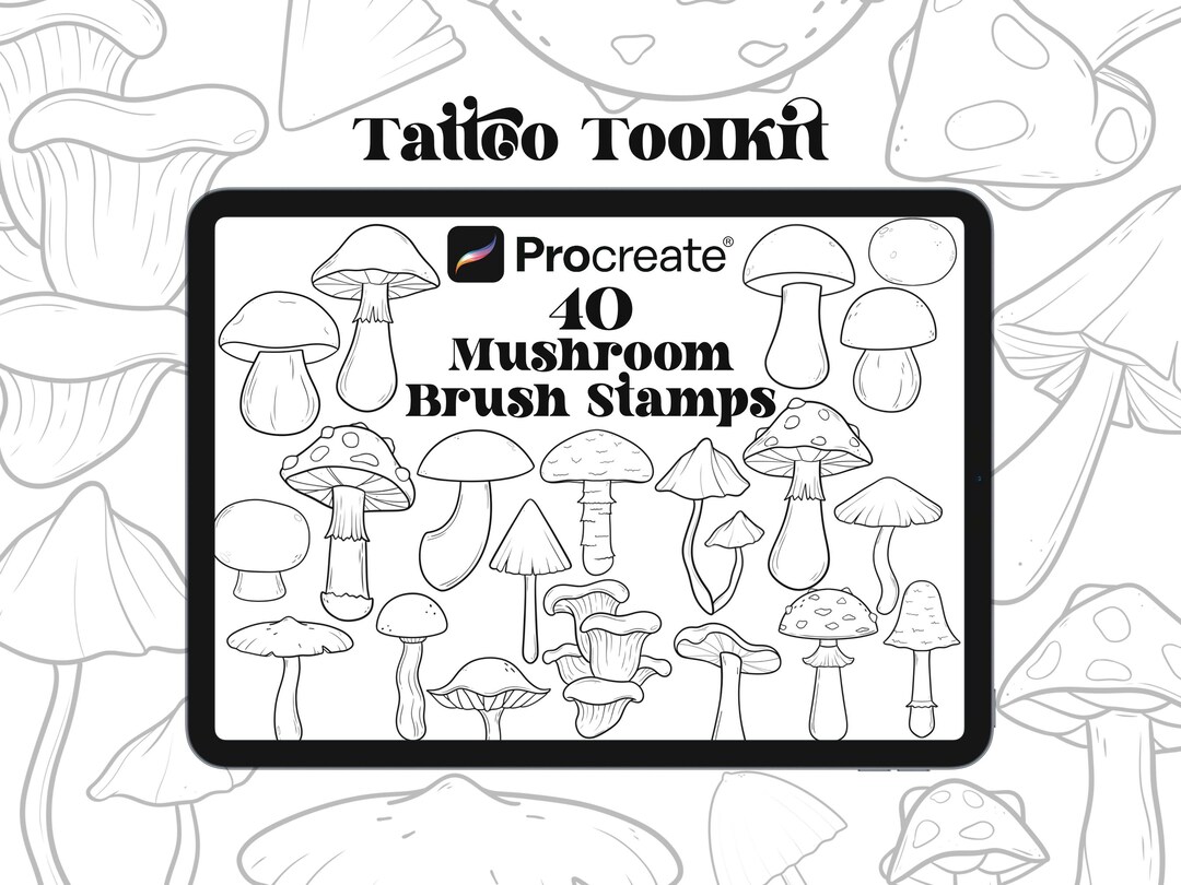 40 Mushrooms Procreate Brush Stamps | Tattoo Toolkit | Mushroom Tattoo ...