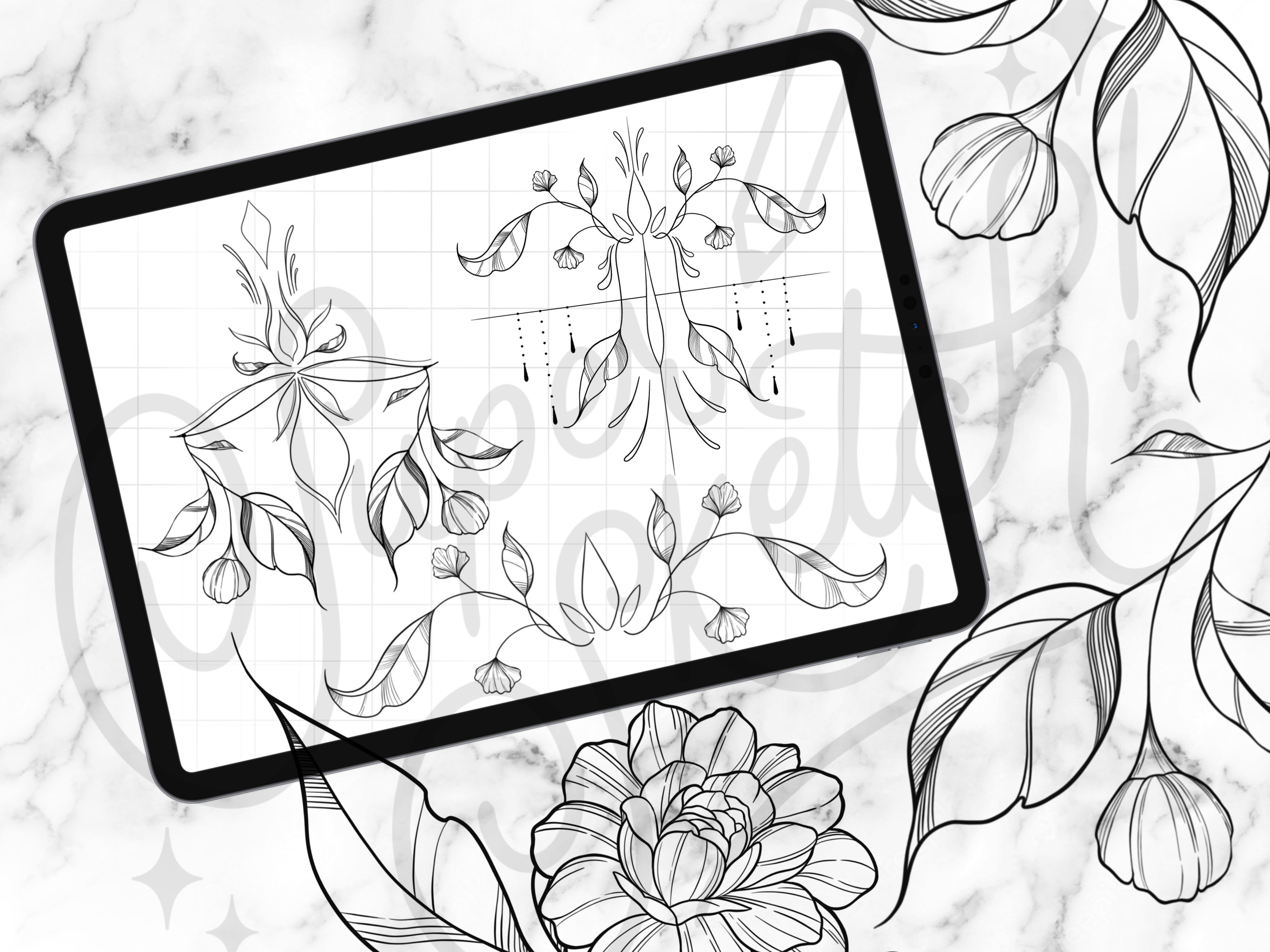 50 Floral Ornamental Tattoo Procreate Brushes | Floral Decorative ...