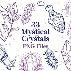 33 Mystical Crystals PNG | Crystal Illustrations | Witchcraft Drawings | Gem Stone Drawings | Crystal Stamps | Vector PNG Tattoo Designs PNG