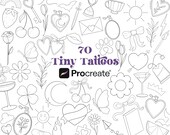 70 Tiny Tattoos Procreate Brush Stamps | Fineline Tattoos Procreate | Flash Sheet Tattoos | Patchwork Tattoos Procreate Stamps Locket Tattoo