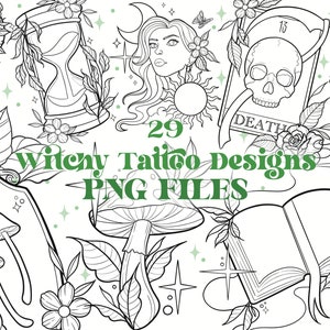 29 Witchy Tattoo Designs PNG Files | Witch Tattoo Flash Designs | Ornamental Tattoos