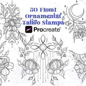 50 Floral Ornamental Tattoo Procreate Brushes | Floral Decorative ...