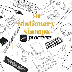 91 Stationery Procreate Stamps | Planner Stamps | BuJo Stamps | Digital Planner | Stationary Drawings | Kids Stamps | Educational Stamps