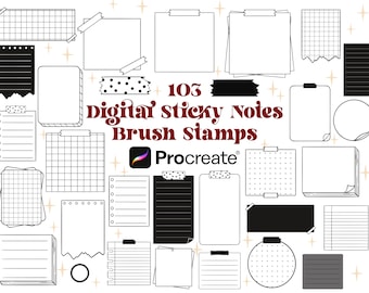 103 Digital Sticky Notes Procreate Stamps - Procreate Brushes | Digi Planner | Bullet Journal Sticky Notes | Procreate Banner Stamps | Washi