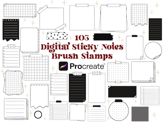 103 Digital Sticky Notes Procreate Stamps - Procreate Brushes | Digi Planner | Bullet Journal Sticky Notes | Procreate Banner Stamps | Washi