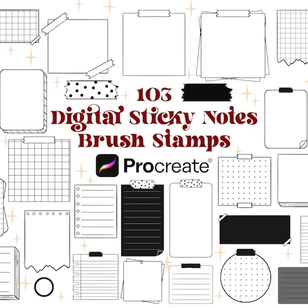 103 Digital Sticky Notes Procreate Stamps - Procreate Brushes | Digi Planner | Bullet Journal Sticky Notes | Procreate Banner Stamps | Washi