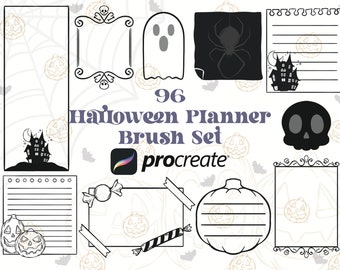 96 Halloween Bullet Journal Procreate Stamp Brush Set | Halloween Planner Procreate | Spooky Digital Planner Brush Set | Halloween Procreate