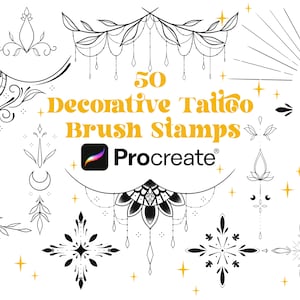 50 Decorative Tattoo Design Procreate Brush Stamps | Ornamental Tattoos | Tattoo Designs | Decorative Procreate Designs