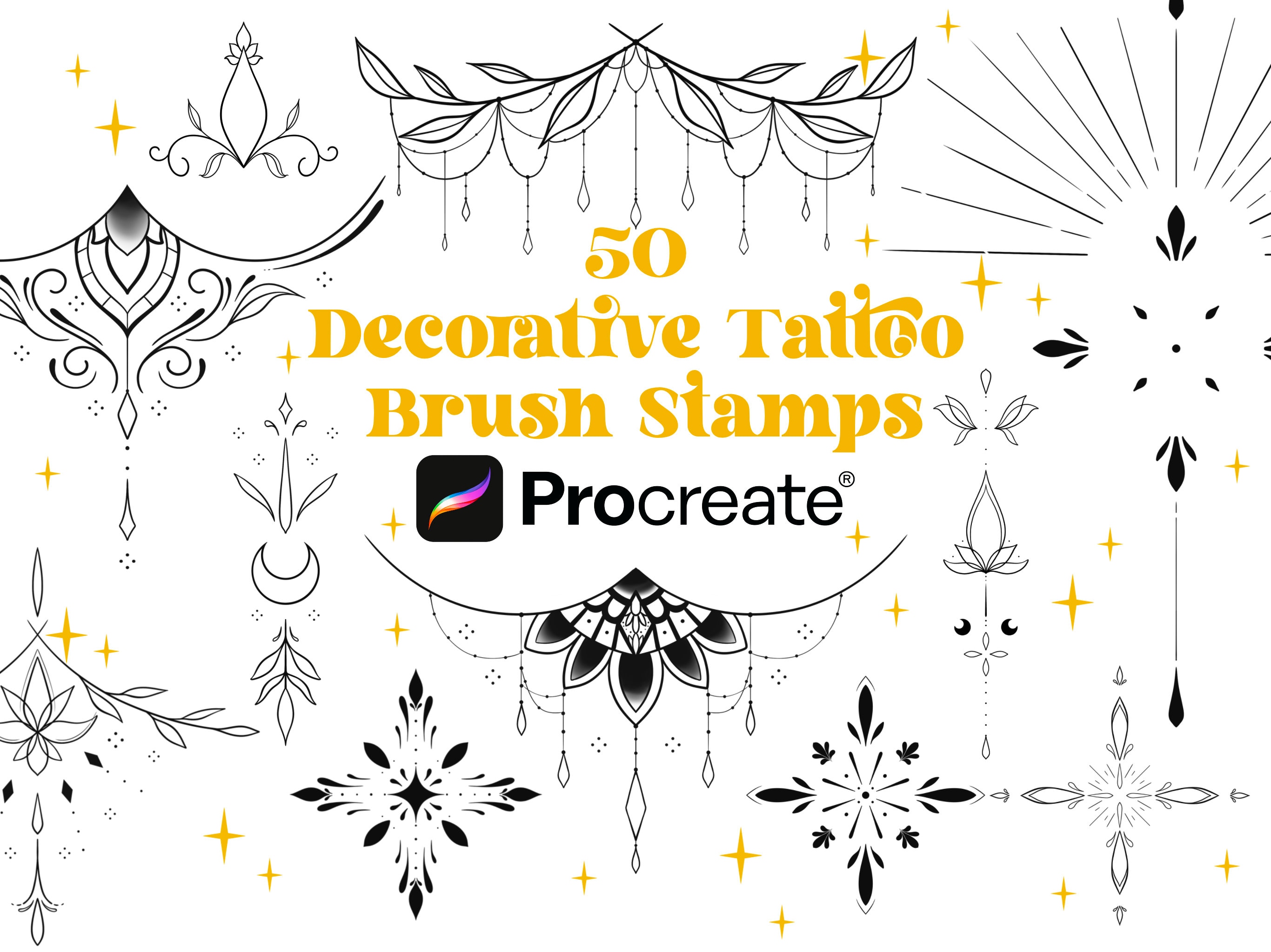 50 Decorative Tattoo Design Procreate Brush Stamps | Ornamental Tattoos ...
