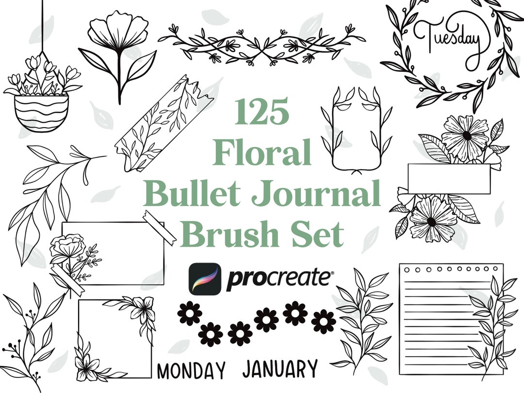 125 Floral Bullet Journal Procreate Brush Set Bujo Procreate Digital