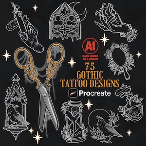 75 modèles de tatouages gothiques pour Procreate | Tatouages de sorcières | Tatouages gothiques | Tatouages d'horreur | Tatouages effrayants | Tatouages victoriens