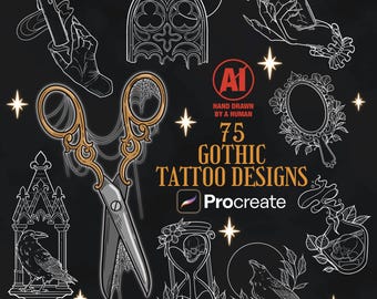 75 Gothic Tattoo Designs Procreate Stamps | Witchy Tattoo Designs | Goth Tattoos | Horror Tattoo Designs | Spooky Tattoos | Victorian Tattoo