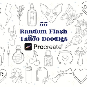 55 Random Flash Tattoo Designs Procreate | Procreate Brush | Procreate Stamps | Tattoo Designs| Small Tattoo Designs | Easy Tattoos