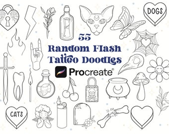 55 Random Flash Tattoo Designs Procreate | Procreate Brush | Procreate Stamps | Tattoo Designs| Small Tattoo Designs | Easy Tattoos