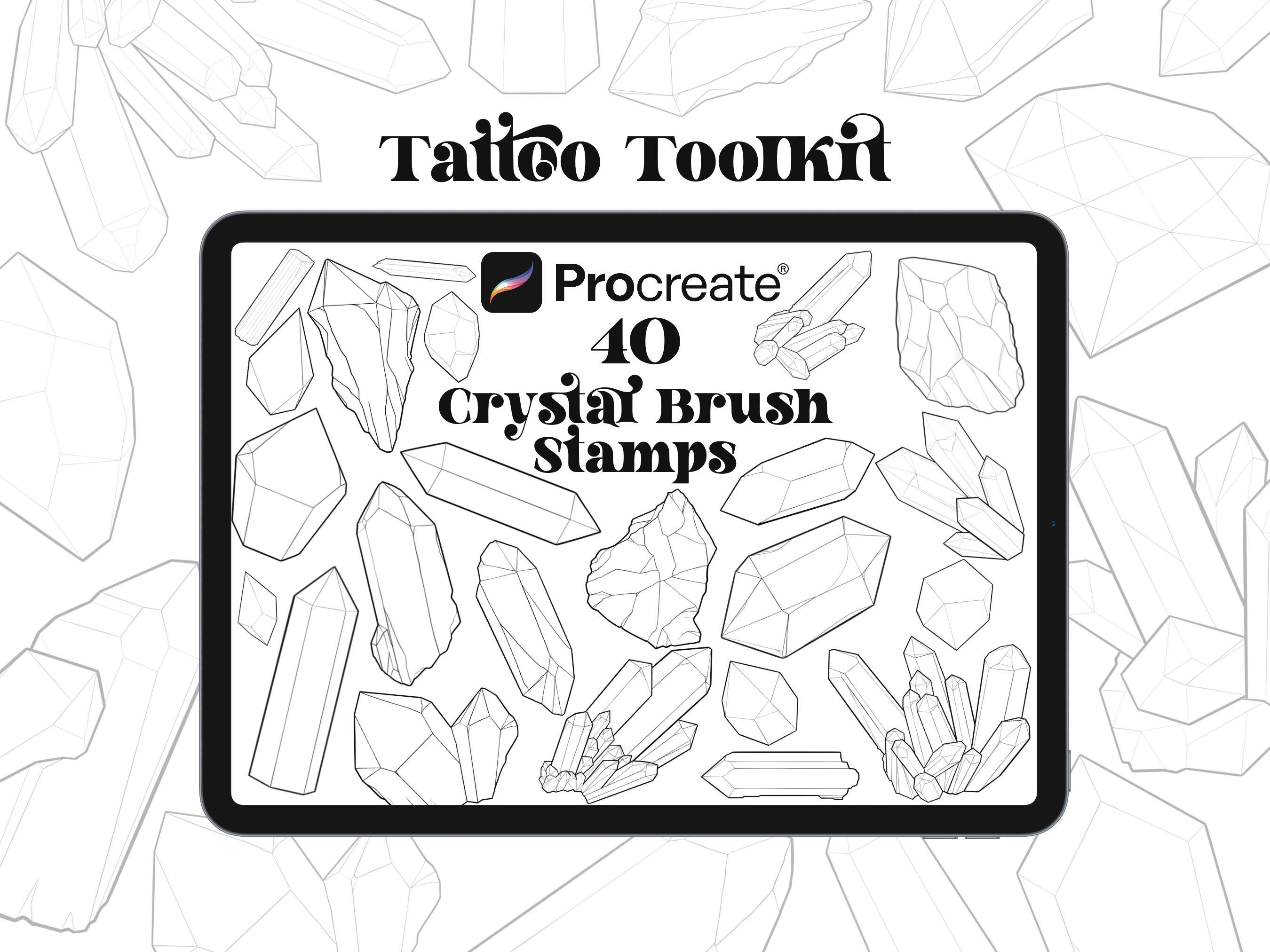40 Crystal Procreate Brush Stamps Tattoo Pack | Healing Crystal, Gem & Diamond Stamp Set