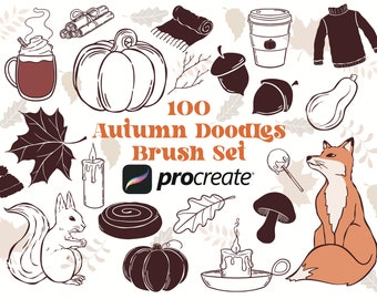 100 Fall Procreate Stamps | Autumn Stamps | Fall Planner | Halloween Procreate Brush | Cozy Illustrations | Fall Digital Download Drawings