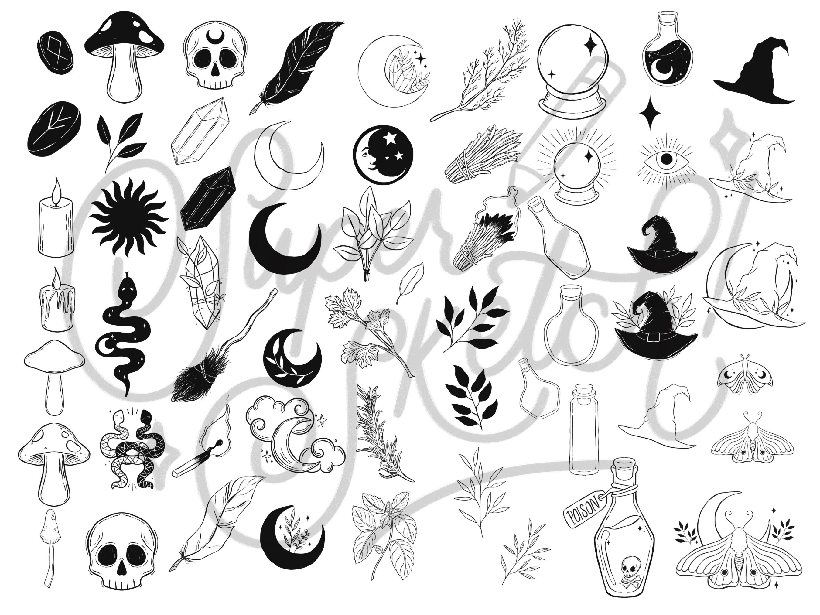 100 Witch Procreate Brushes Set | Tattoo Procreate | Tattoo Flash ...