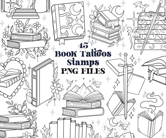 45 Book PNG Files | Book Tattoo Designs | Fantasy Clipart | Book Clipart | Bookish Designs PNGs | ACOTAR Png Files | Booktok Designs Reader