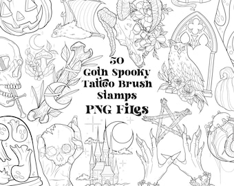50 Goth Halloween Tattoo PNG File | Halloween Tattoo Flash | Gothic Tattoo Flash | Horror Tattoo Designs Spooky Tattoos