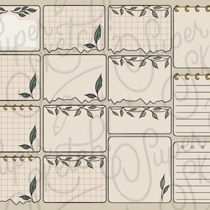 77 Leafy Beige Green Digital Sticky Notes PNG Files | Digital Planner ...