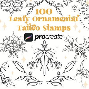 100 Leaf Ornamental Tattoo Procreate Brushes | Procreate Brush Bundle | Ornamental Stamps | Mandala Procreate Stamps Fineline Tattoo Design