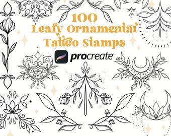 100 Leaf Ornamental Tattoo Procreate Brushes | Procreate Brush Bundle | Ornamental Stamps | Mandala Procreate Stamps Fineline Tattoo Design