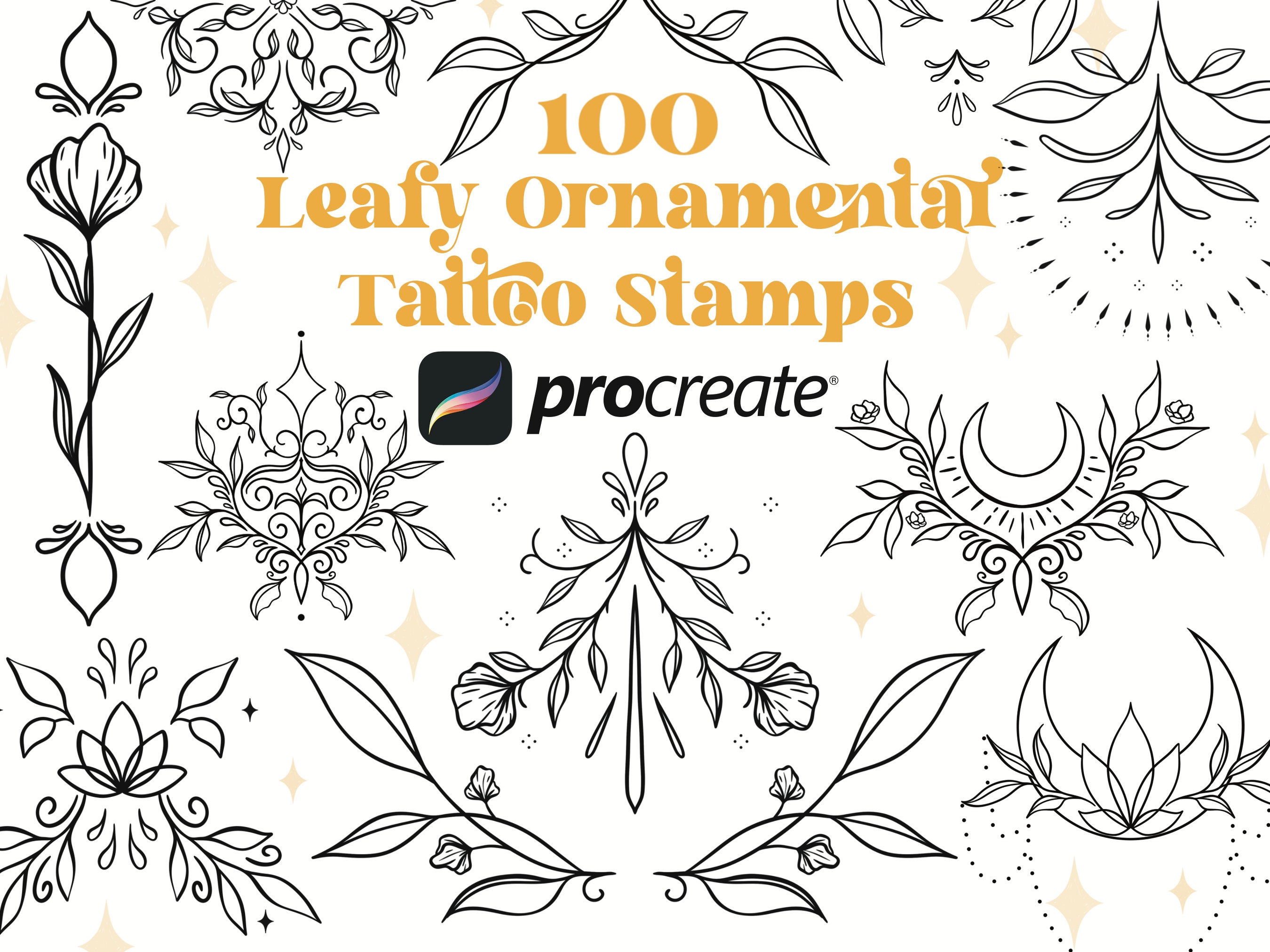100 Leaf Ornamental Tattoo Procreate Brushes | Procreate Brush Bundle ...