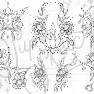 50 Floral Ornamental Tattoo Procreate Brushes | Floral Decorative ...