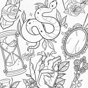 600+ Witchy Gothic Dark Tattoo Procreate Brush Stamps Neo Traditional ...