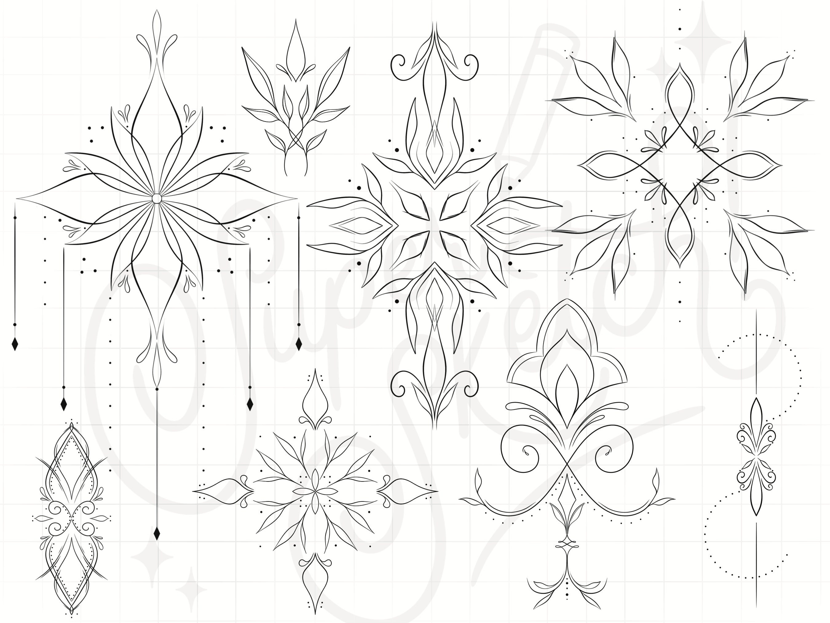50 Fine Line Ornamental PNG Files Adornment Tattoo Decorative Tattoo ...