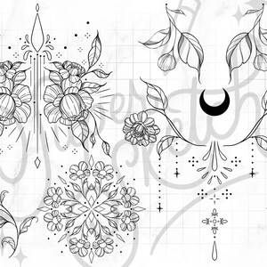 50 Floral Ornamental Tattoo Procreate Brushes | Floral Decorative ...