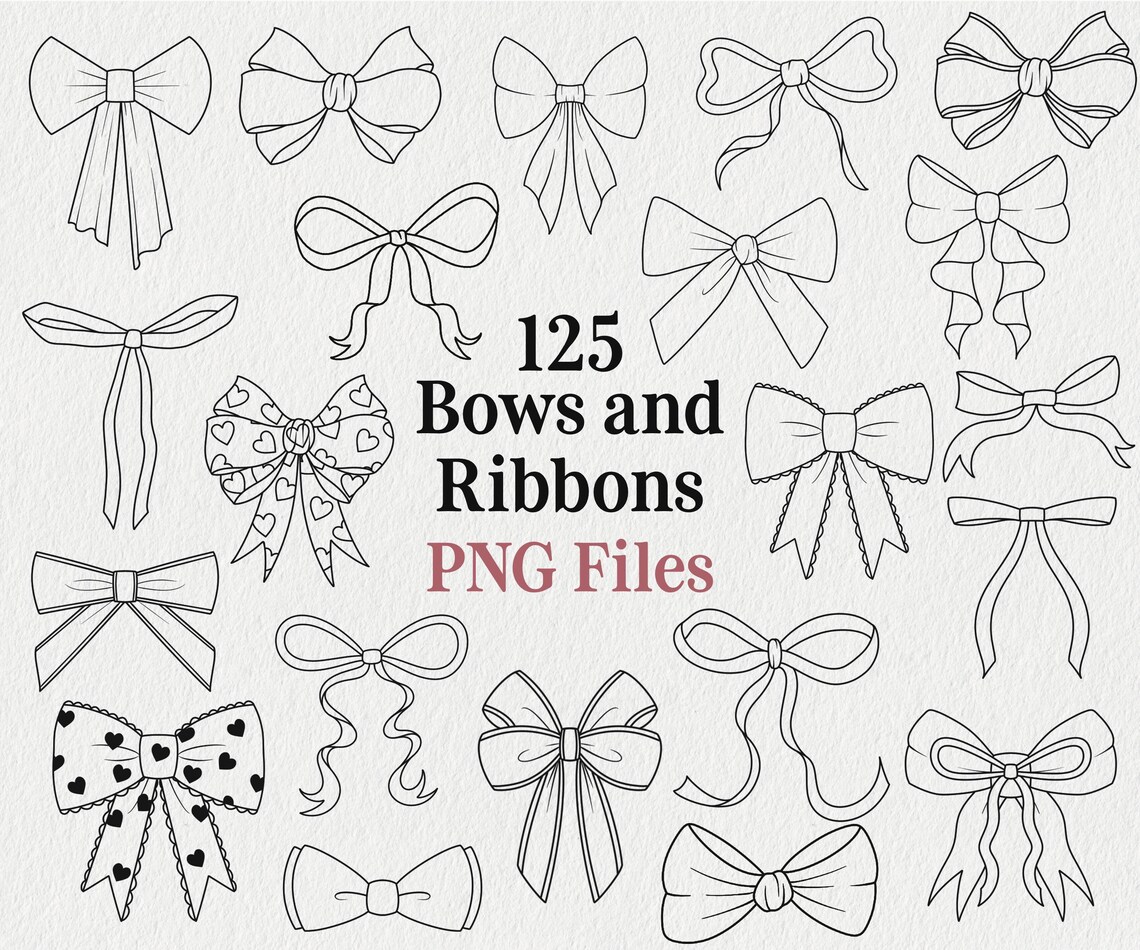 125 Bows and Ribbons PNG Files | Dainty Ribbon Tattoos | Cute ...