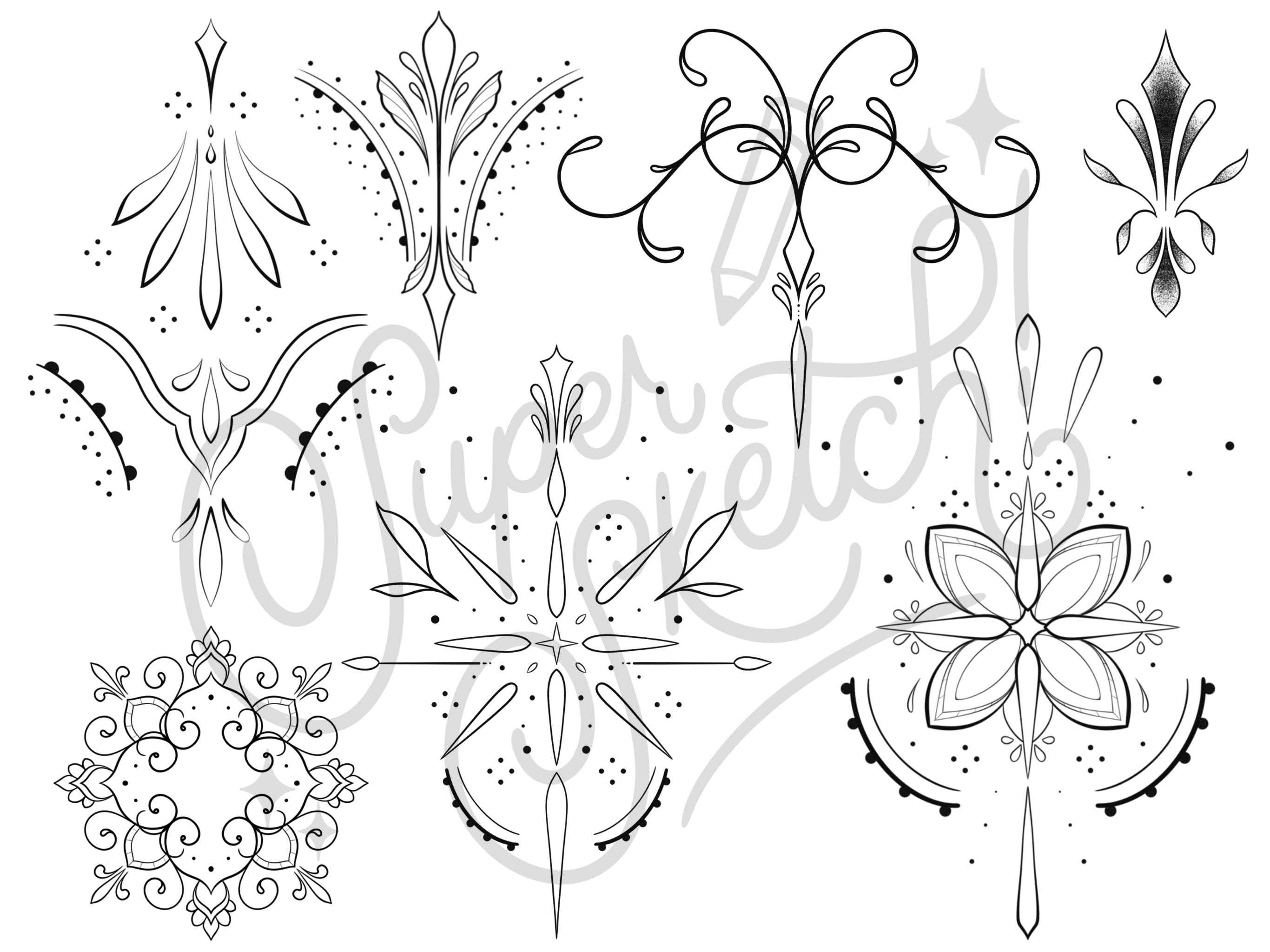200 Ornamental Procreate Stamps | Flash Tattoo Design Stencils | Dot ...
