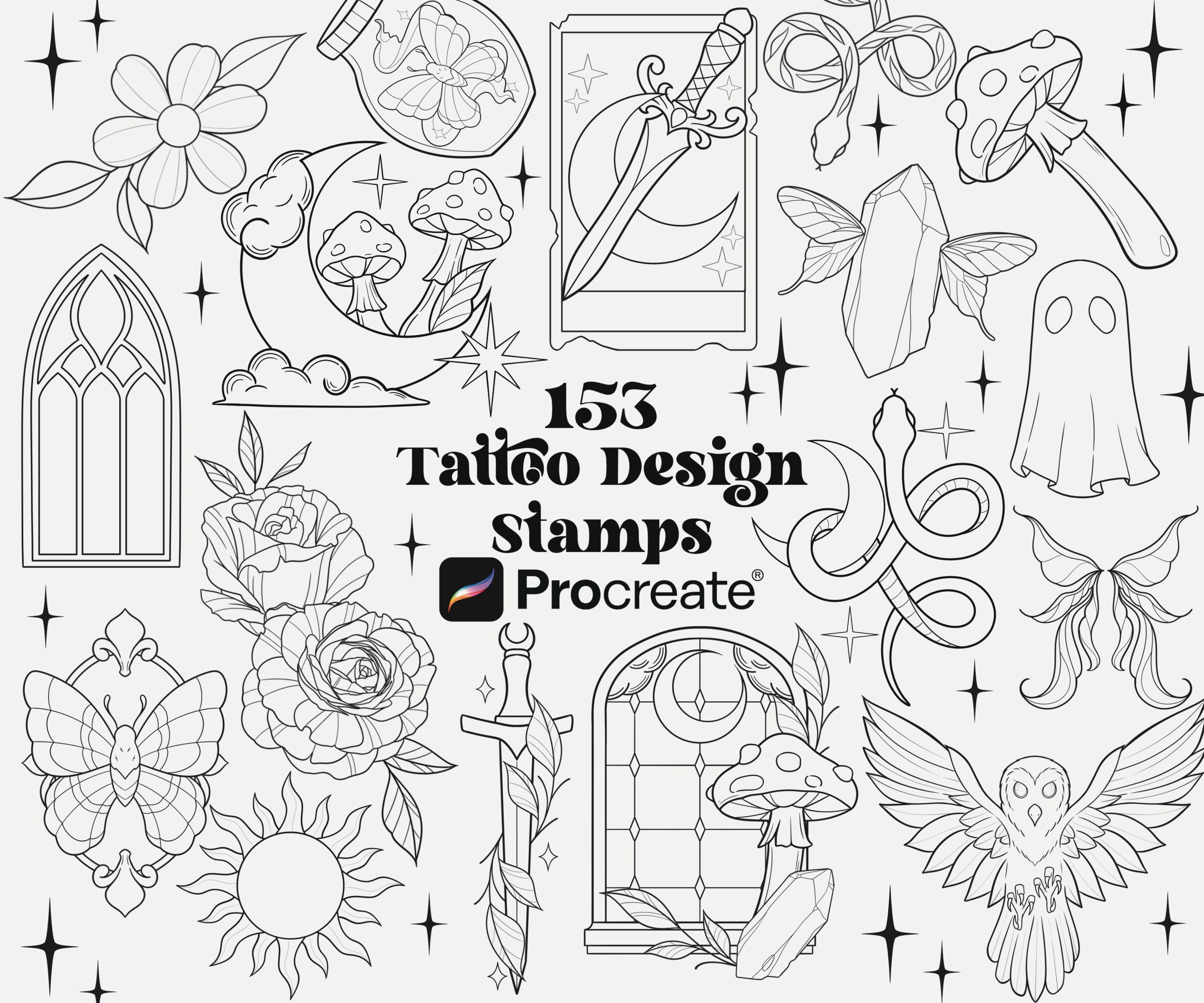 153 Tattoo Designs Procreate | Flash Tattoo Designs | Procreate Brushes ...