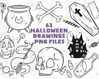 63 fichiers PNG clipart Halloween | Griffonnages d'Halloween | Art d'Halloween | Clipart fantôme | Clipart effrayant | Fichiers ClipArt d'horreur | Clipart tête de mort