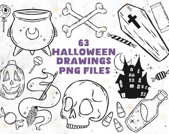 63 Halloween ClipArt PNG Files | Halloween Doodles | Halloween Art | Ghost Clipart | Spooky ClipArt | Horror ClipArt Files | Skull ClipArt