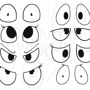 May include: A set of black and white cartoon eyes with different expressions, including happy, sad, angry, and surprised. These eyes are perfect for crafting projects, scrapbooking, or adding a fun touch to any design.